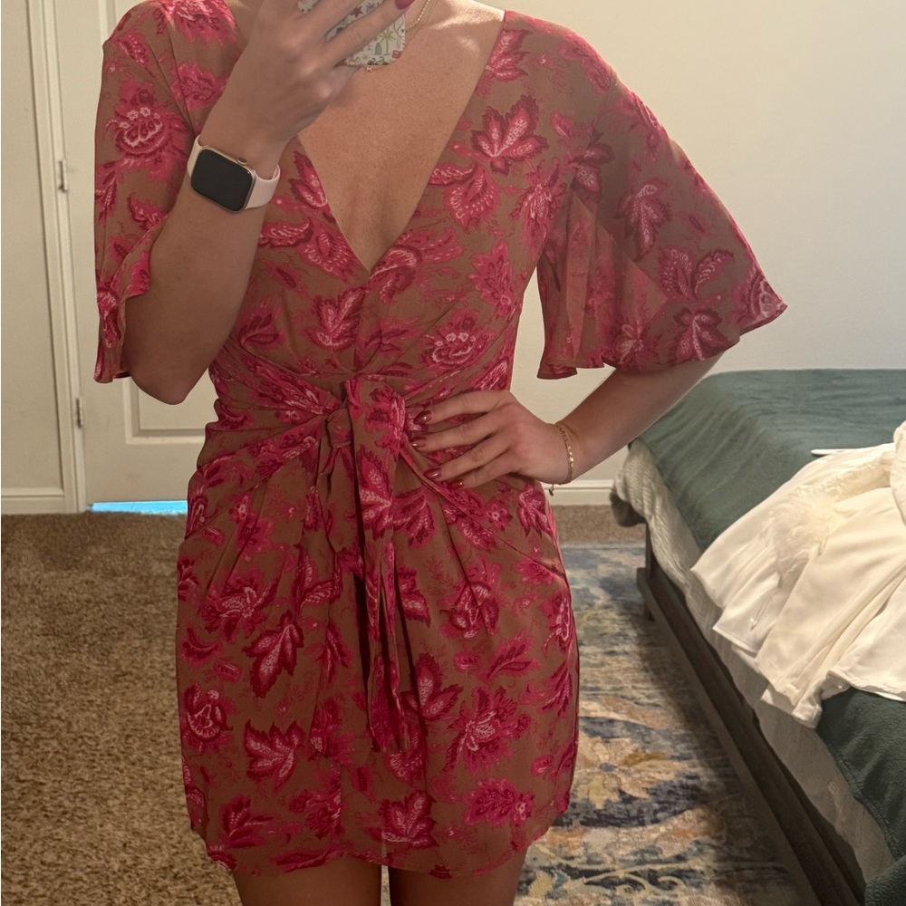 Floral Pink and Brown Mini Dress